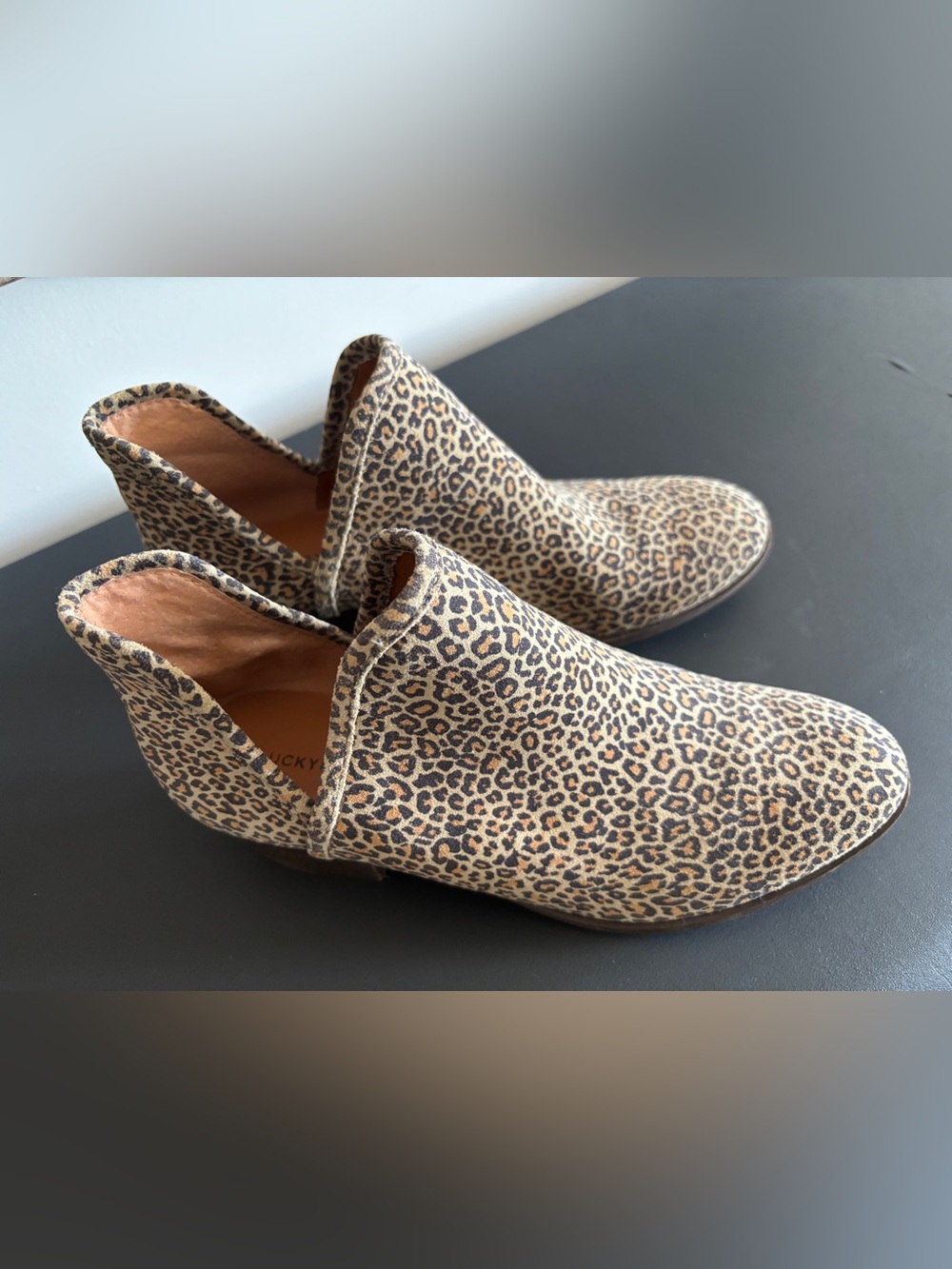 Lucky Brand Leopared Print Suede Ankle Booties Slip On Western Boho